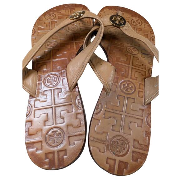 Tory Burch Monroe Thong Sandal Size 7M Brown Leather Slip-on Flip Flops - Picture 2 of 7